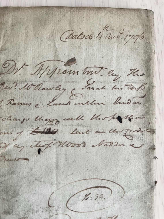 Rare Vintage 1796 Handwritten Document Over 6 Pages, The Document Is Tatty Showing Signs Of Age.