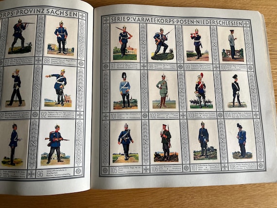 Large Vintage German Cigarette Card Album With 264 Cards Depicting Uniforms.