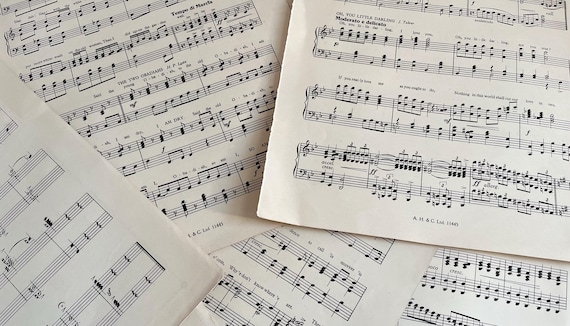 Vintage Music Score Sheets Collection, 30 Pages Of Various Sizes Ideal For Craft Use.