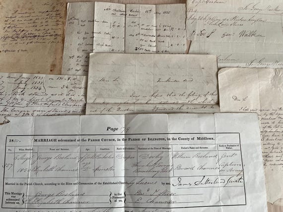 Vintage Letters 1830s Plus 1850 Marriage Certificate, Old Documents Clear Out.