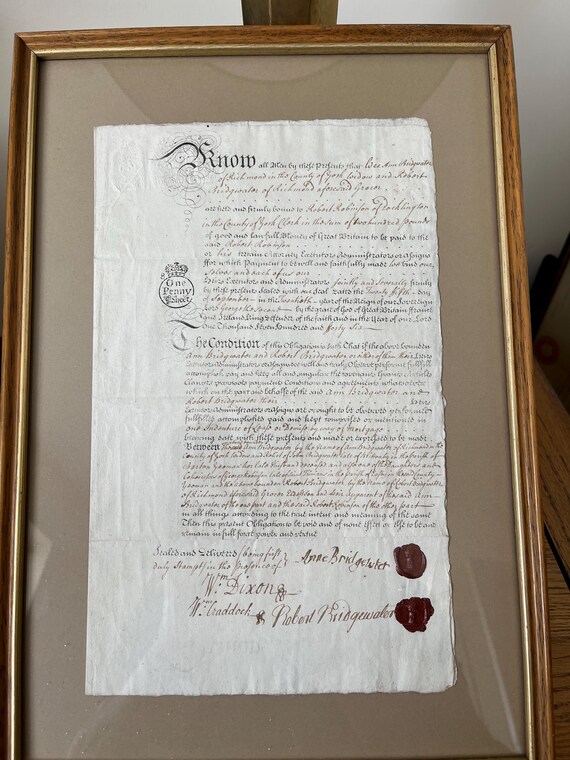 1746 Framed Vintage Document With Wax Seals George 2nd (Rare).