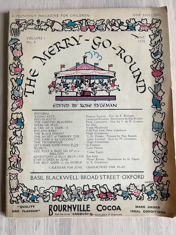 Rare Vintage June 1924 The Merry Go Round Monthly Magazine For Children With Pull Out June Calendar.