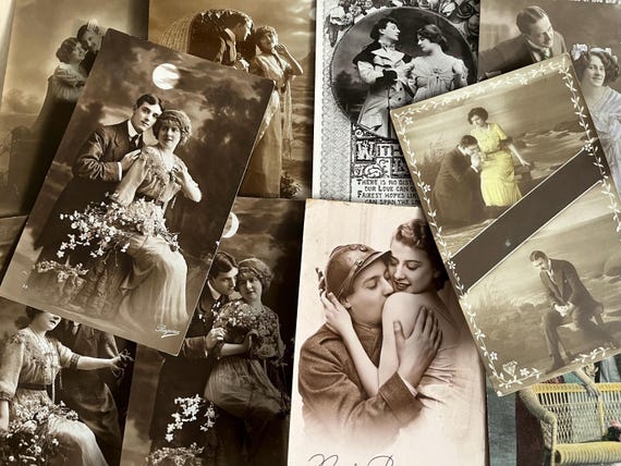 Vintage Romantic Themed Postcard Collection.