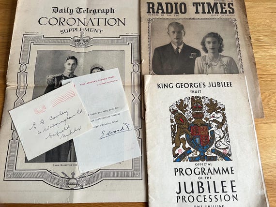 Vintage Royalty Collection Including 1937 Daily Telegraph Coronation Supplement, 1947 Radio Times,King George’s Pricession Jubilee Programme