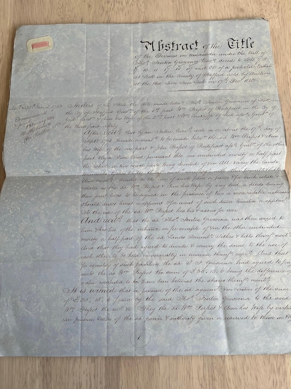 1864 Large 16 Page Abstract Of Title Document.
