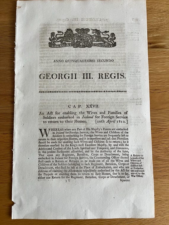 Vintage 1812 George III Document Relating To The Act Of Exportation Of Sugar From  Ireland.