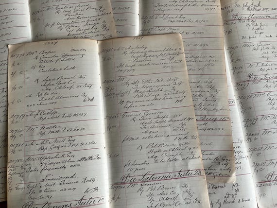 10 Pages Of Vintage Victorian Handwritten Chemists Prescription Ledger Paper, Original Ledger Pages From The Aldershot Area.