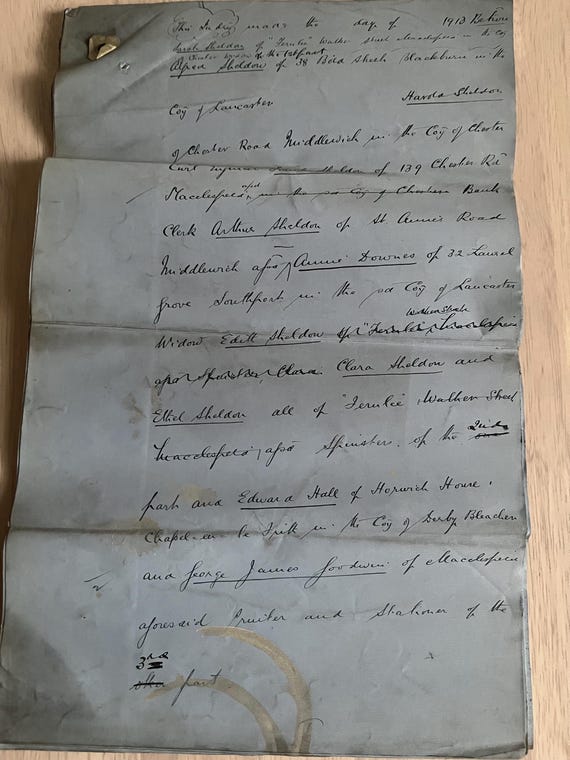 Large 1913 Handwritten Document Spread Over 13 Pages.