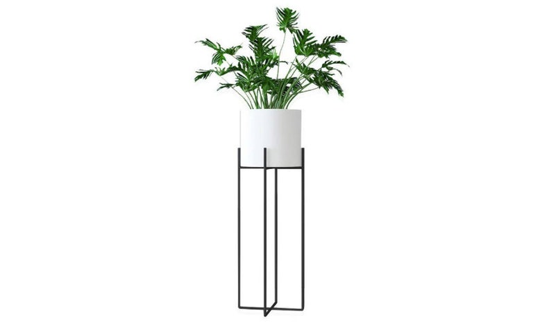 Home Living Outdoor Gardening White White Planter With Stand Tall Modern Plant Stands Indoor Outdoor Decoration 27 Inch