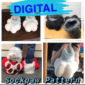 DOWNLOADABLE PDF Sockpaw Pattern, fursuit feet pattern, paw pattern, step by step paw pattern