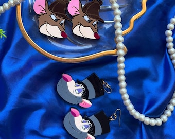 Brincos Detetive Rato: Pingentes de Acrílico Basil & Ratigan