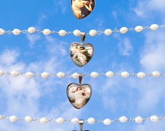 Colar de pérolas: colar com cabochão, joia de vidro