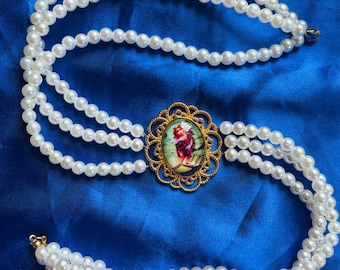 Gargantilha de pérolas feita à mão: pingente com foto personalizado, joia kitsch