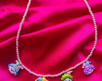 Handmade Resin Clown Necklace: Faux Pearl Jewelry