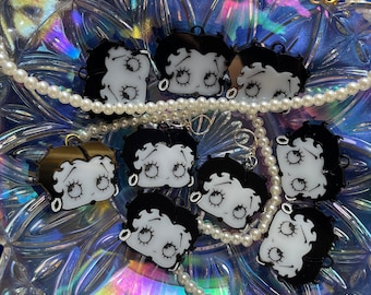 Brincos Betty Boop: Ganchos de prata hipoalergênicos, joias de desenho animado