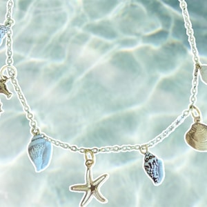 Seashell Charm Necklace: 14k Gold Plated Chain, Real Shells