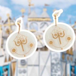 Small world Clock earrings Acrylic earrings, Disneyland earrings