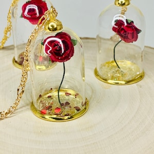 Collana rosa, ciondolo ispirato alla Bella e la Bestia, ciondolo ispirato alla rosa incantata