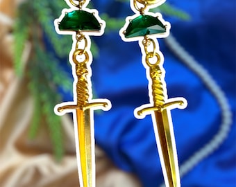 Brincos de espada: brincos de pedras preciosas banhados a ouro