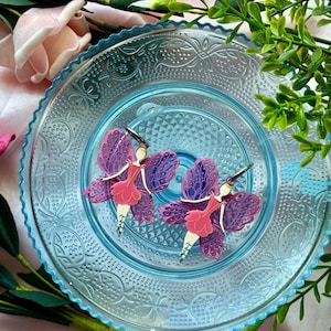 Elina Fairy Earrings: Hand-Painted Acrylic, Silver Hoops