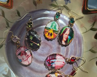 Wizard of Oz mixed earrings, glass jewelry, wizard of Oz earrings