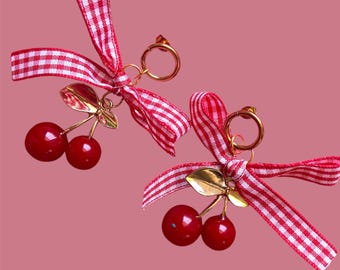 Earrings: metal cherry and ribbon jewelry
