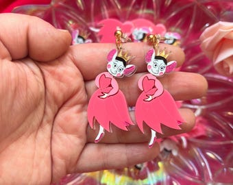 Brincos de bailarina ratinha pintados à mão em acrílico: Detetive Rato