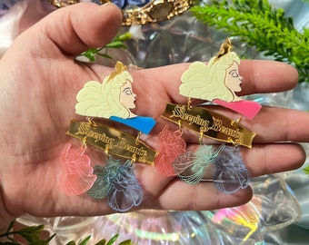 Aurora, Sleeping beauty, Acrylic earrings, magic fairy princess earring