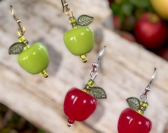 Earrings: Apple earrings, beaded jewelry