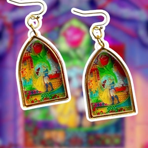 Beauty and the Beast Stained glass earrings, acrylic jewelry
