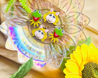 Brincos individuais Kermit e Miss Piggy, brinco acrílico, muppet