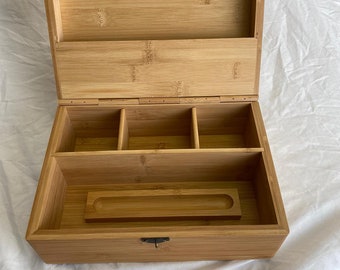 Locking Stash Box - Bamboo Luxury Stash Box with Rolling Tray - Rolling tray Box with Lock - Large Stash Box Wood Box