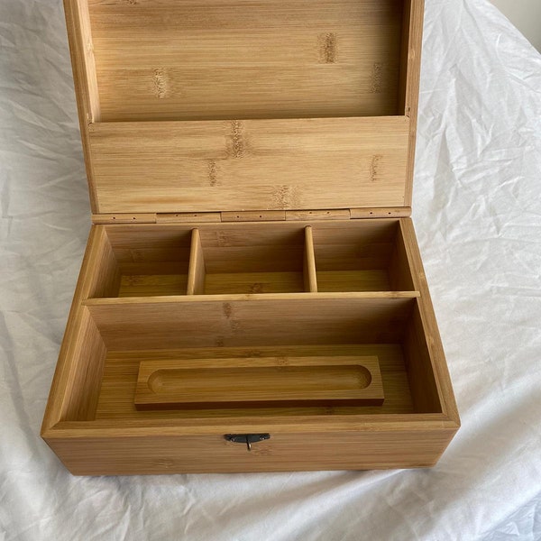 Locking Stash Box - Bamboo Luxury Stash Box with Rolling Tray - Rolling tray Box with Lock - Large Stash Box Wood Box