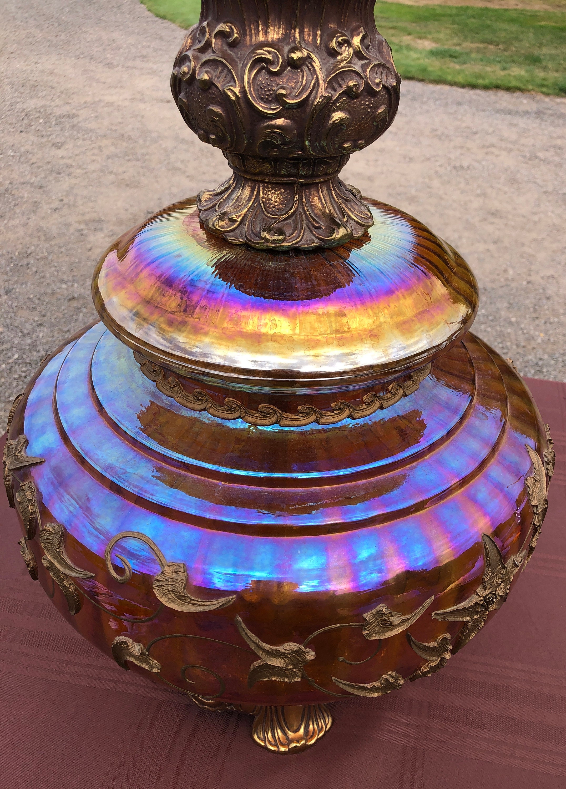 Mid Century HOLLYWOOD REGENCY Monumental Iridescent Amber Carnival