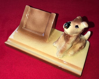 Vintage Schnauzer Figurine: Ceramic Mini Picture Frame Pen Holder