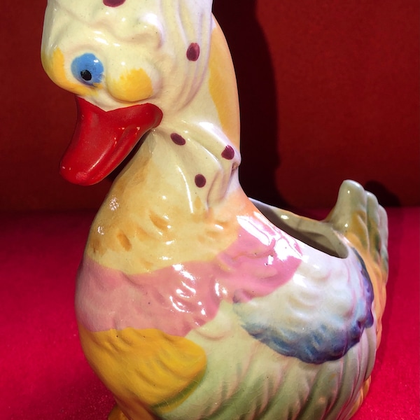 VINTAGE “DUCKY” Lady Character Colorful Duck PLANTER Figurine Hand-Painted Beak Stamped Made In Japan 6”