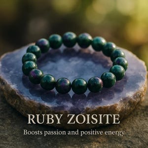 Braccialetto Chakra in Zoisite Rubino, Gioielli di Cristallo Curativi Fatti a Mano