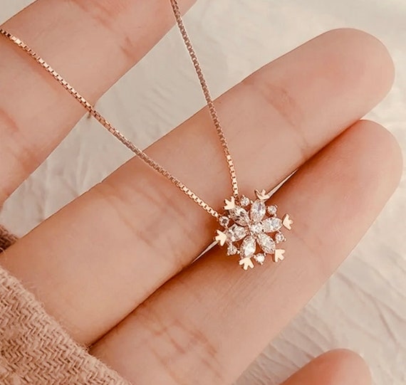 Rose gold snowflake necklace best sale