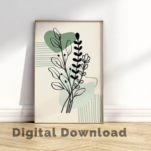 Sage Green Wall Art | Light Green Boho Wall Art | Boho Home Decor | Line Art Wildflower | Botanical Line Art | Floral Wall Art | Sage Print