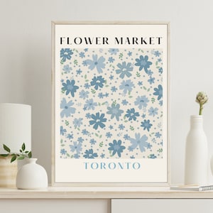 Flower Market Print Blue Floral Wall Art Flower Poster Slate Blue Wall Art Floral Pastel Wall Decor Botanical Prints Light Blue Wall Decor