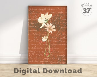 Terracotta Floral Art Print, Botanical Printable Wall Art, Rust Wildflower, Floral Watercolor, Pink Rust Plant Art Print, Botanical Wall Art