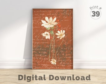 Terracotta Floral Art Print, Botanical Printable Wall Art, Rust Wildflower, Floral Watercolor, Pink Rust Plant Art Print, Botanical Wall Art