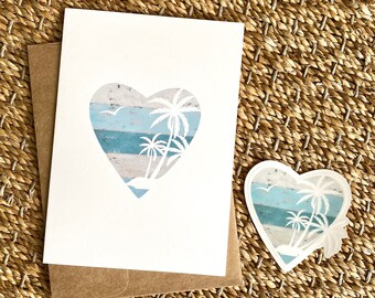 Sticker and Greeting Card Gift Set | Cute Sticker and 5x7 inch Blank Greeting Card | Gift Under 10 | Gift for Beach Lover | Cheap Gift Idea