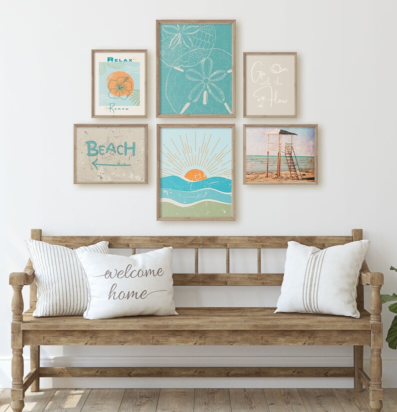 Coastal Wall Art Set of 12 Boho Beach Gallery Wall Coastal Prints Blue