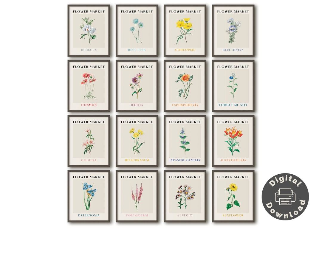 Vintage Botanical Prints Set of 16 Botanical Flower Market Prints