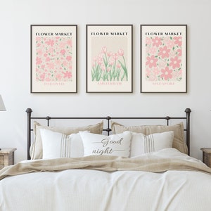Flower Market Print Pink Tulip Floral Wall Art Pastel Prints Flower Posters Floral Room Decor Set of 3 Prints Flower Market Set Amsterdam