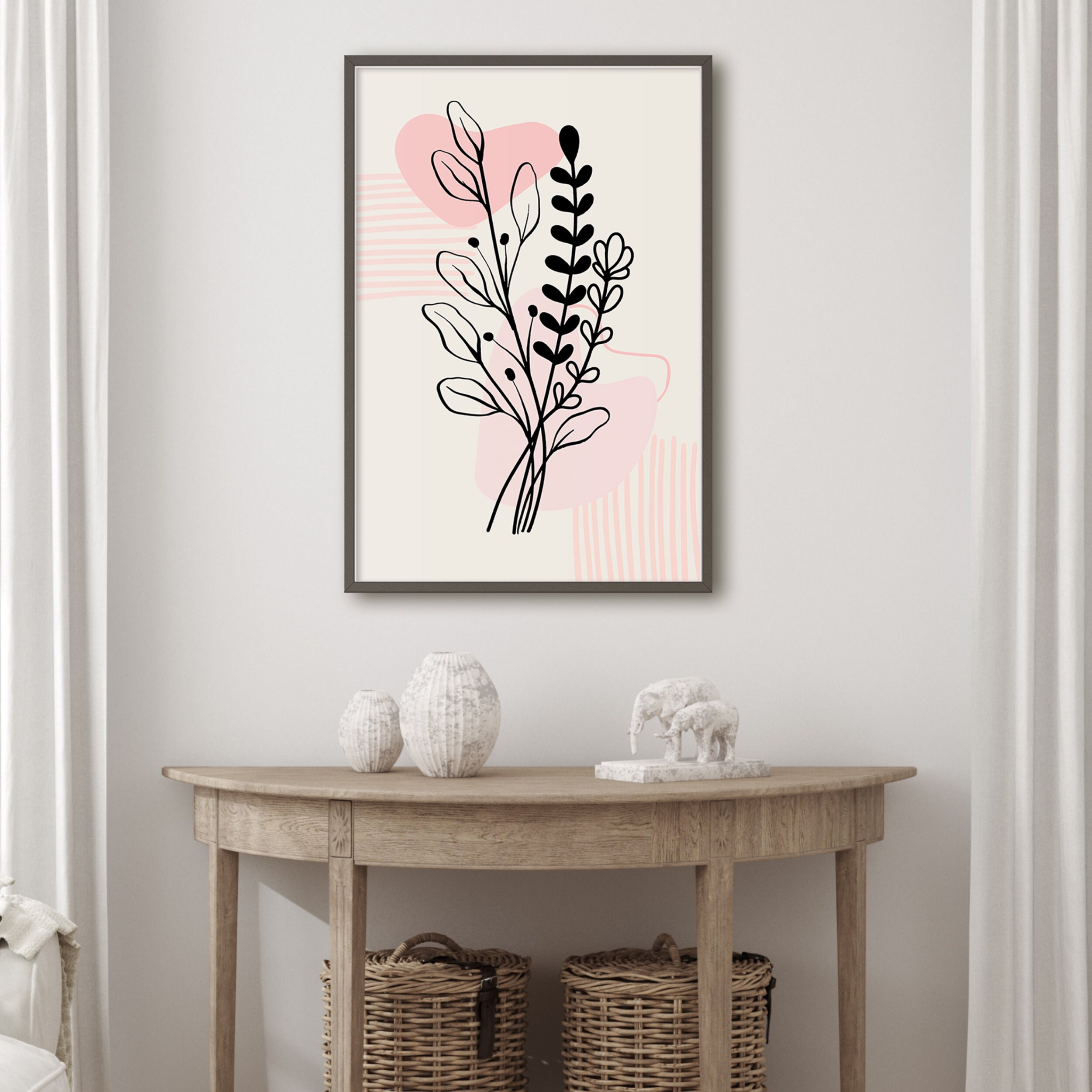 Blush Pink Botanical Print | Pink Wall Art | Pink Floral Wall Art ...