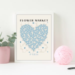 Mercado de flores Impressão única azul para impressão Floral Wall Art, pôster floral, decoração de parede pastel, impressão botânica, arte de flor azul, para impressão