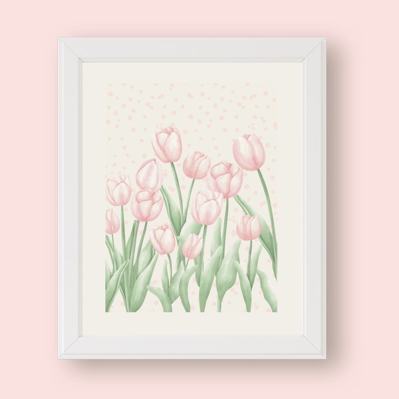 Pink Tulip Floral Wall Art Printable Wall Art Pastel Prints Pink Flower ...