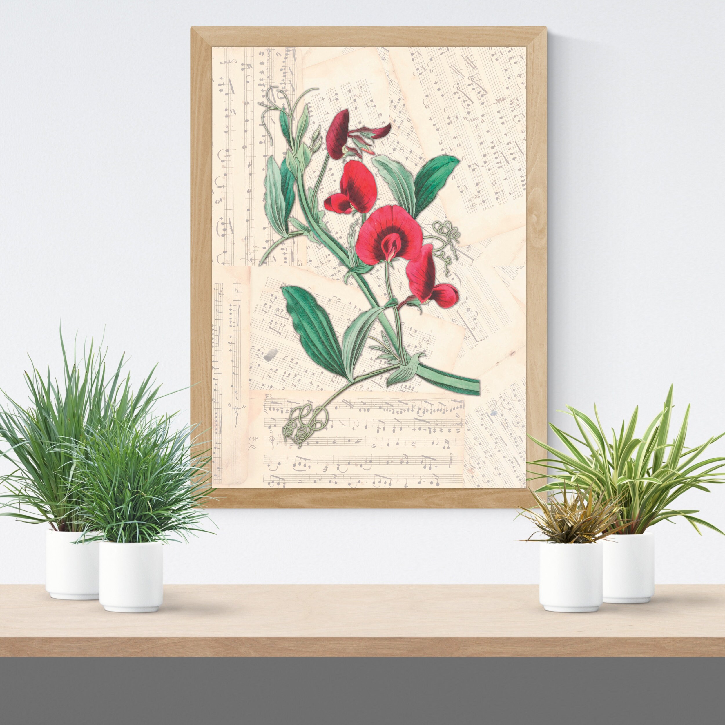 Vintage Botanical Print, Red Botanical Print, Vintage Botanical, Floral Wall  Art, Above Bed Art, Botanical Illustration, Sheet Music Print - Etsy